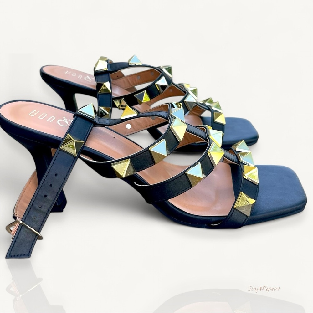Rouje Paris Black Studded Strappy Heels – Size 11